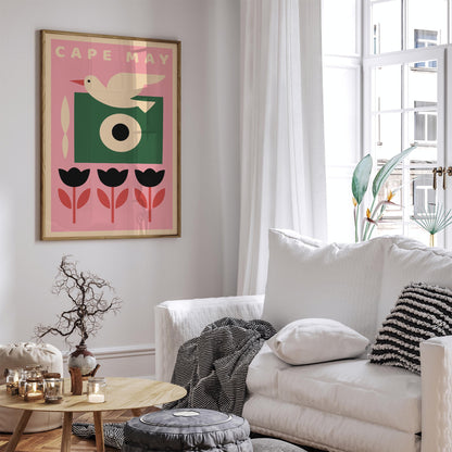 Cape May NJ Poster – Pink Mid Century Art