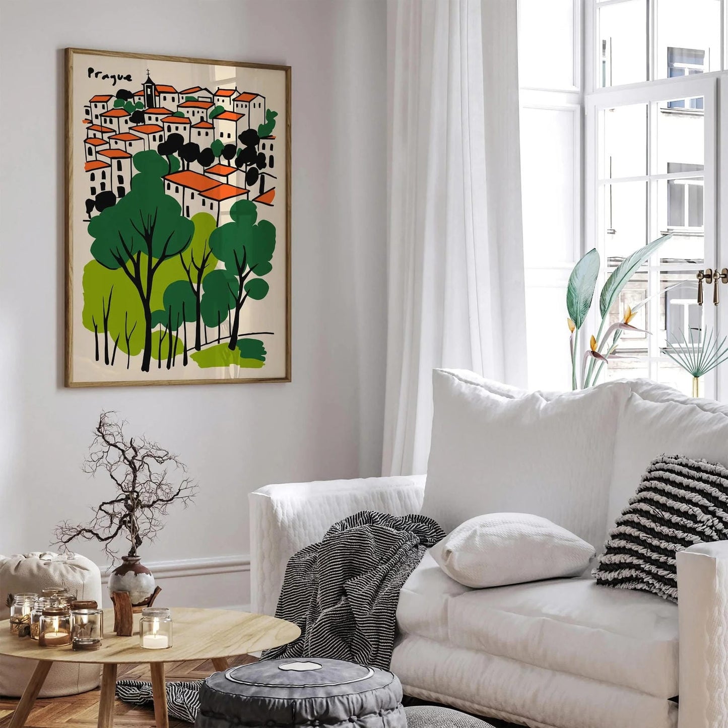Prague Cityscape Poster, European Wall Art