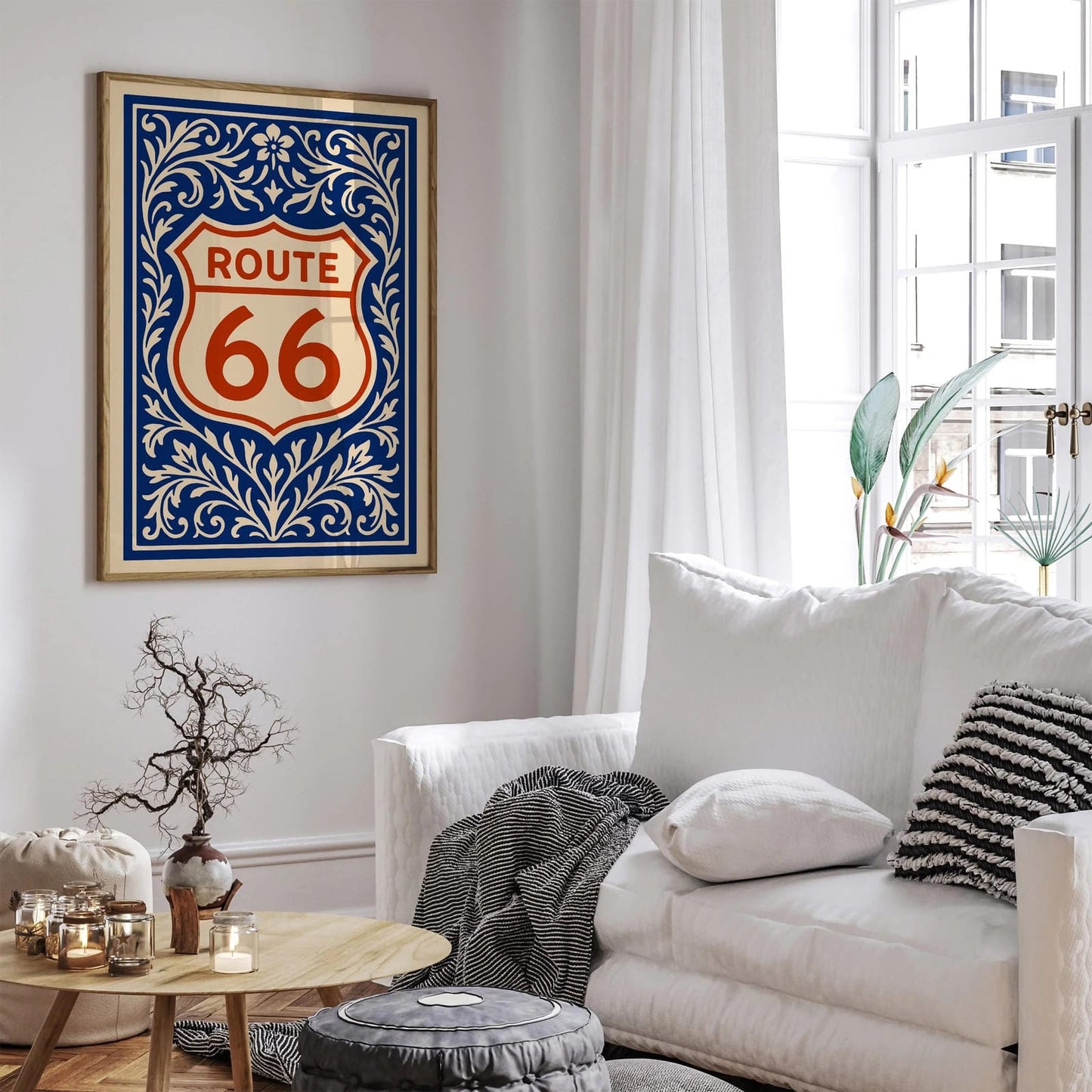 Rout 66 Poster - USA Blue and Red Art Print