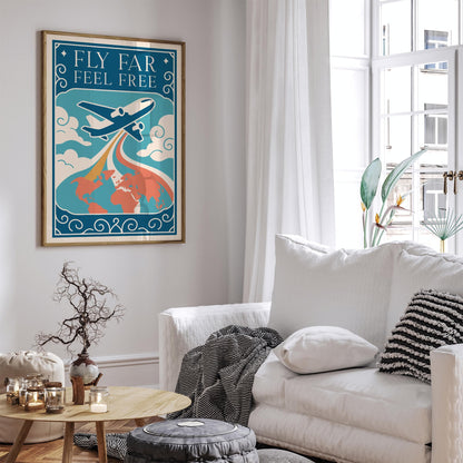 Fly Far Feel Free Poster - Motivational Quote Wall Art
