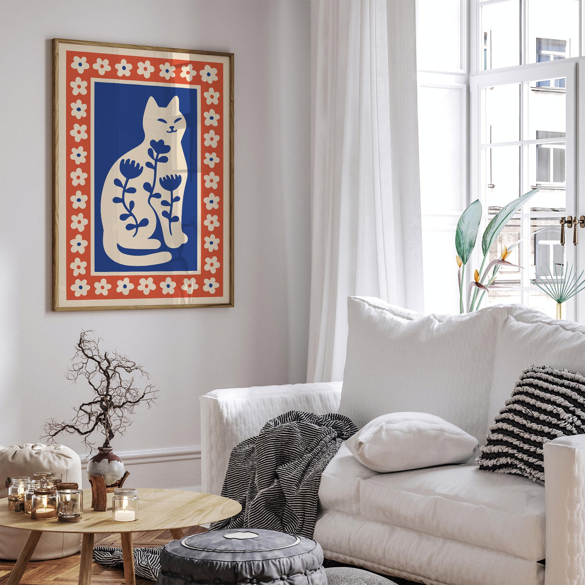 Blue Cat Flower Lover Poster