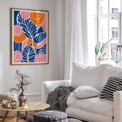 Blue Orange Nature Leaves Art Print