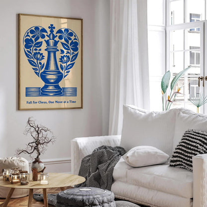 Fall for Chess, One Move at a Time Blue Poster