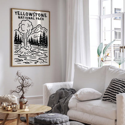 Yellowstone National Park Wall Art - Travel B&W Poster