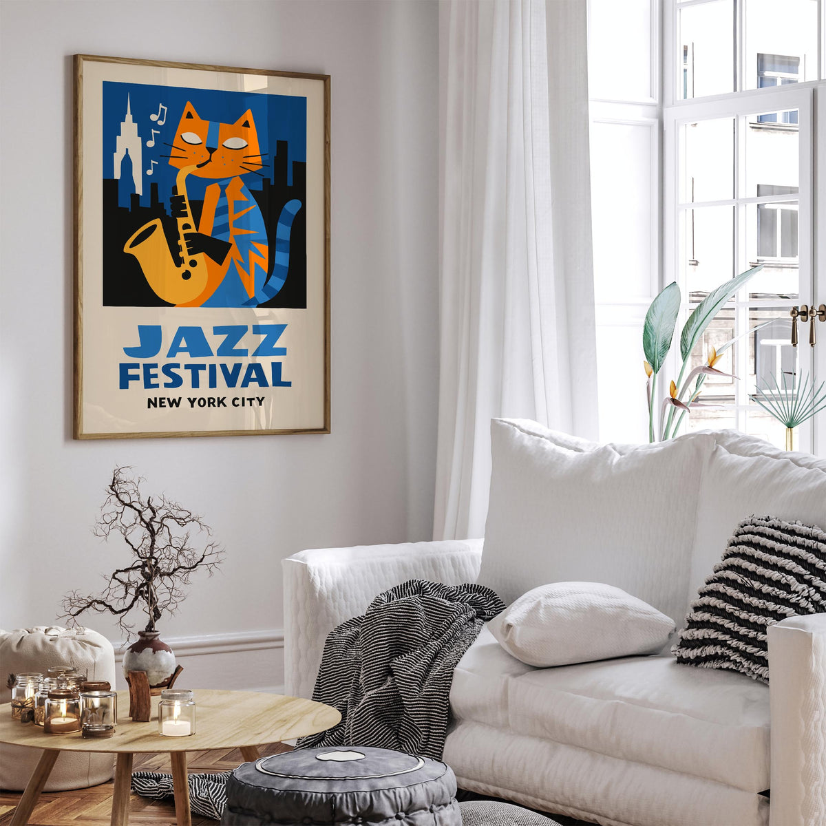 NYC Jazz Festival Cat Jazzman Art Poster