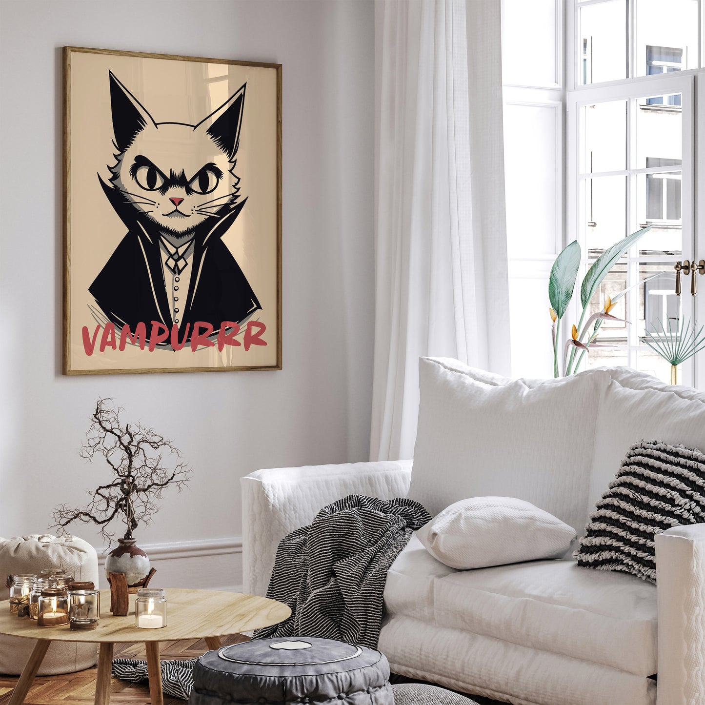 Funny Cat Vampuur Halloween Art Print