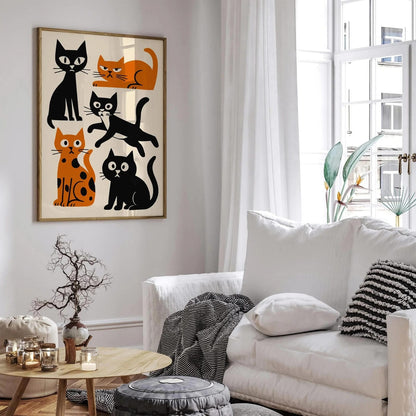 Grumpy Cats Poster, Moody Feline Wall Art