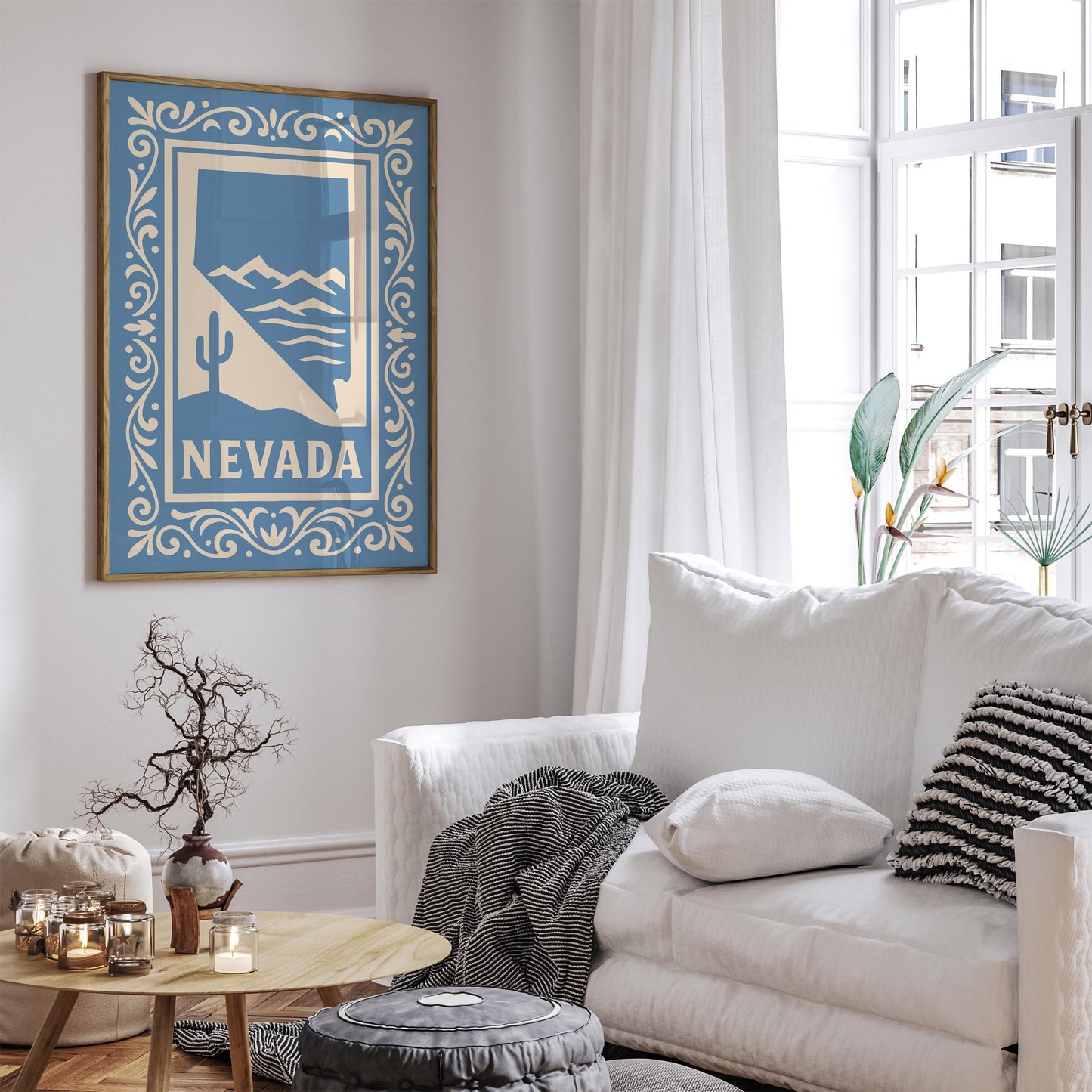 Nevada Travel Poster Icy Blue Wall Art Print