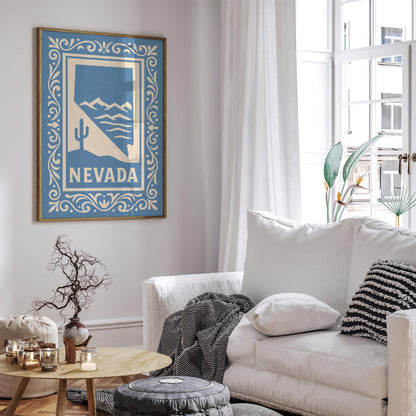 Nevada Travel Poster Icy Blue Wall Art Print