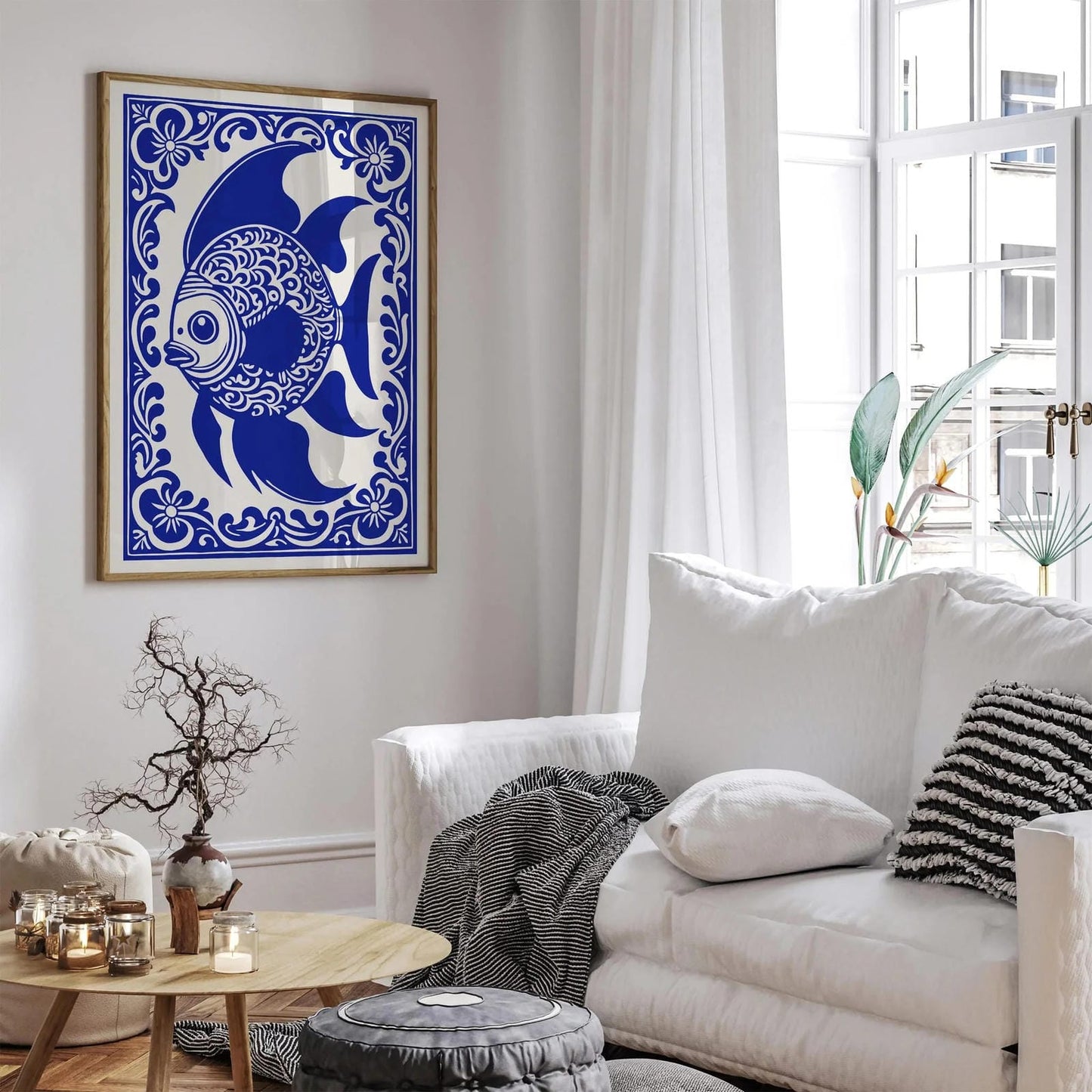 Indigo Blue Nautical Fish Art Print