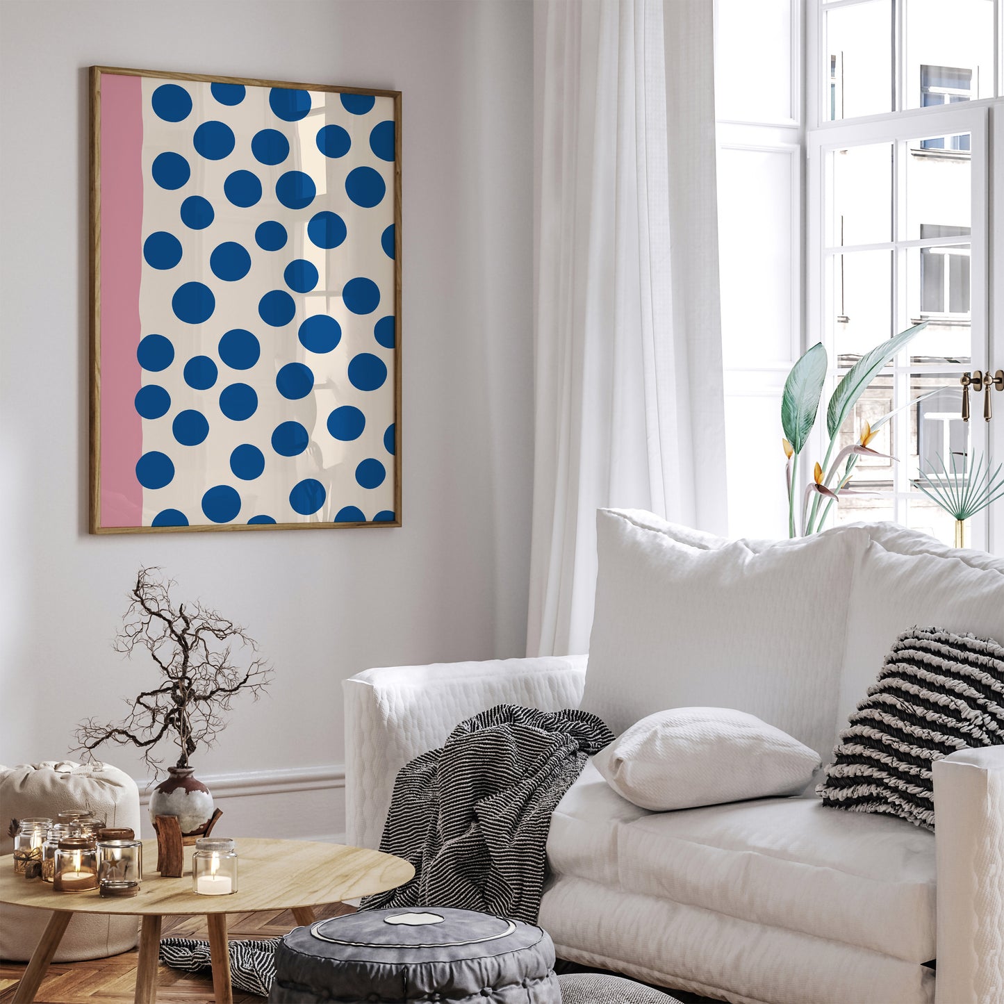 Mid-Century Geometric Art Blue Dots Poster