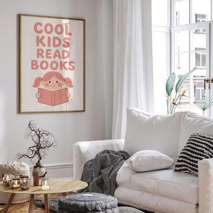 Cool Kids Read Books Poster - Literary Art Print for Kids Room Decor