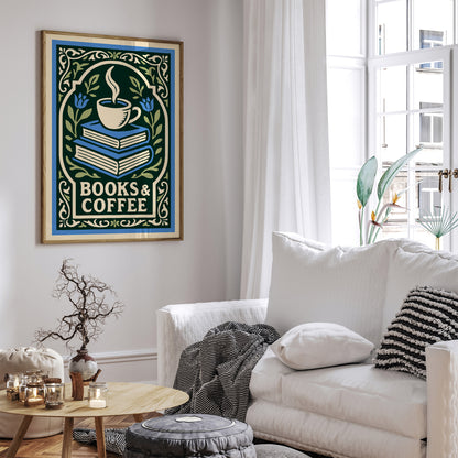Books & Coffee Poster - Literary Art Print