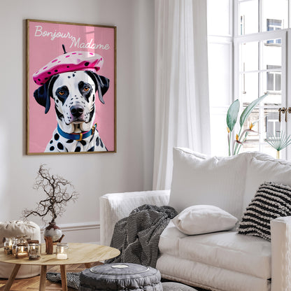 Bonjour Madame - French Dalmatian Dog Pink Art Print