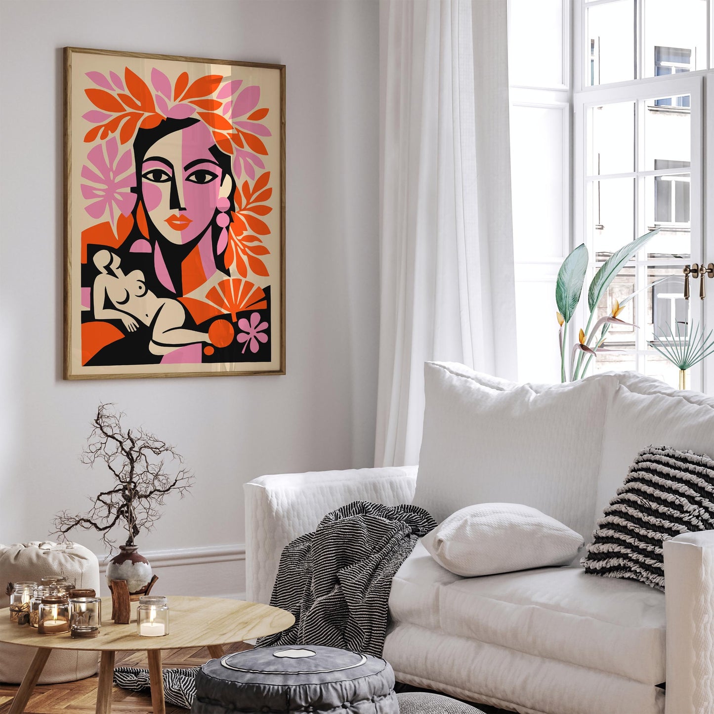 Boho Chic Girl Portrait in Matisse Style