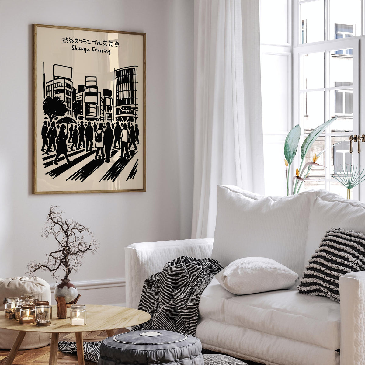 Shibuya Crossing Tokyo Black Ink Art Poster
