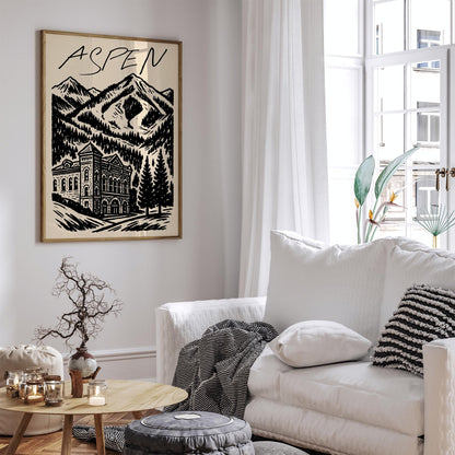 Aspen Black Ink Travel Poster
