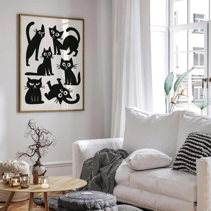 Black & White Funny Cats Print – Modern Wall Decor