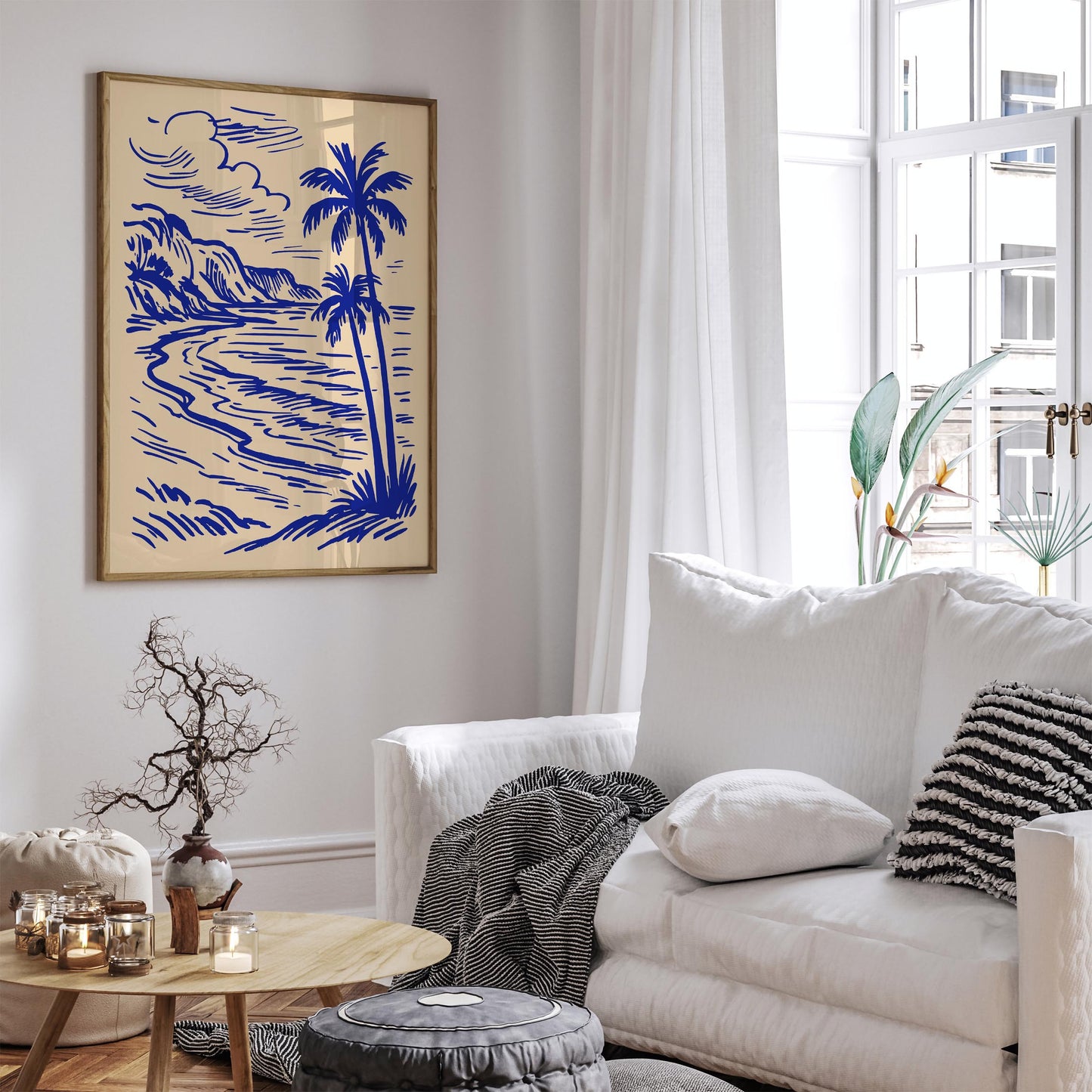 Tropical Palm Coast Line Art Print 2026