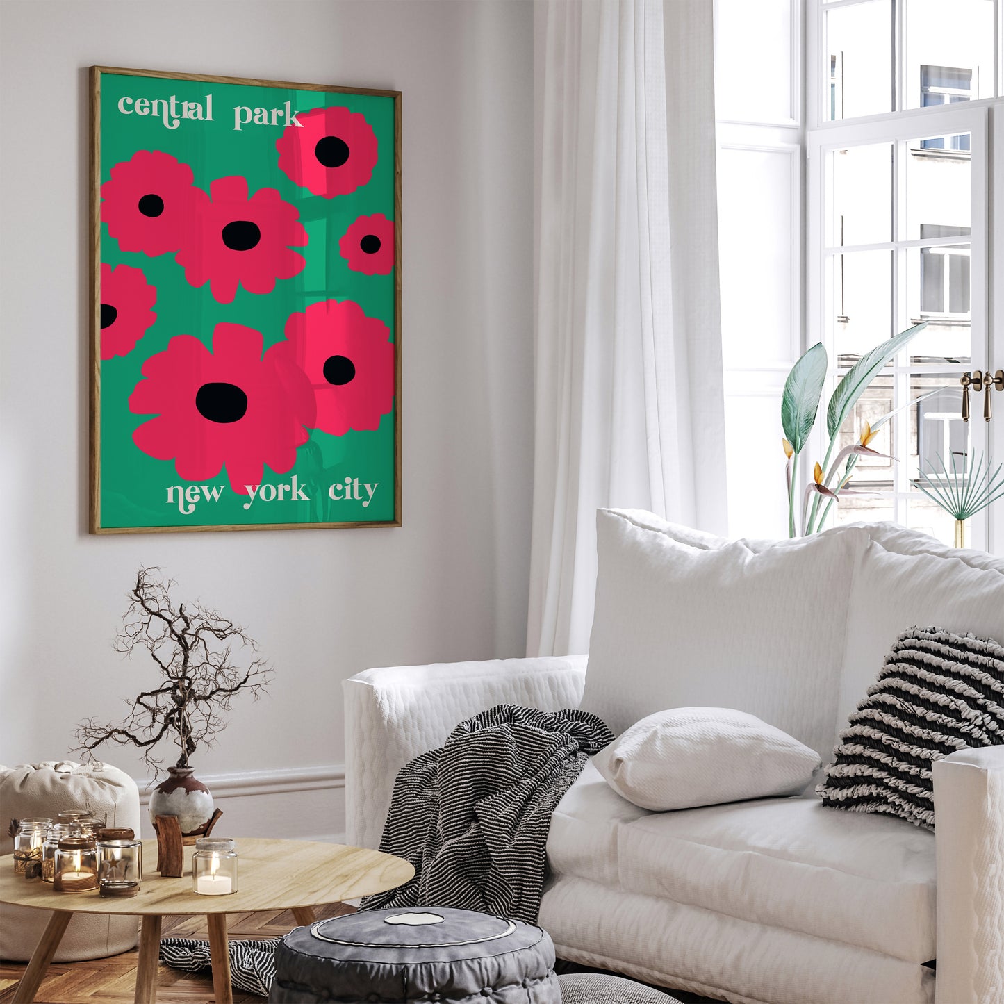 NYC Central Park Pop Art Pink Flowers Poster