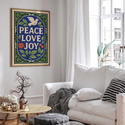 Peace Love Joy Poster – Dove & Floral Wall Art