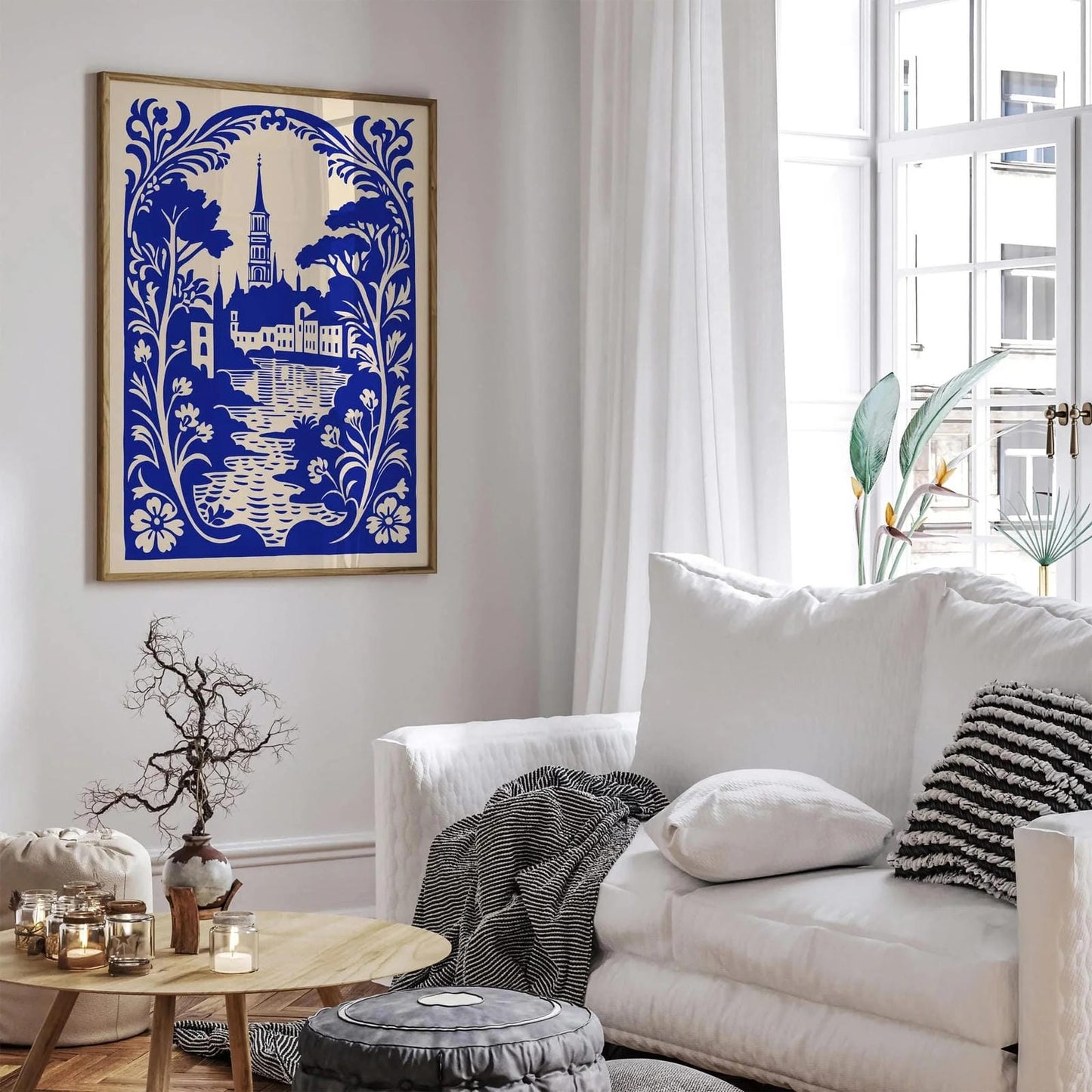 Prague, Czech Republic Blue Travel Linocut Art Print
