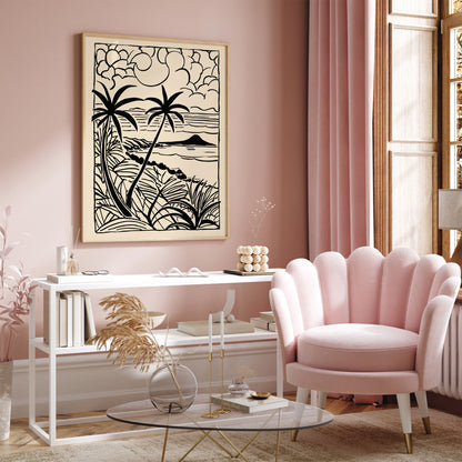 Black Ink Minimalist Tropical Landscape Poster