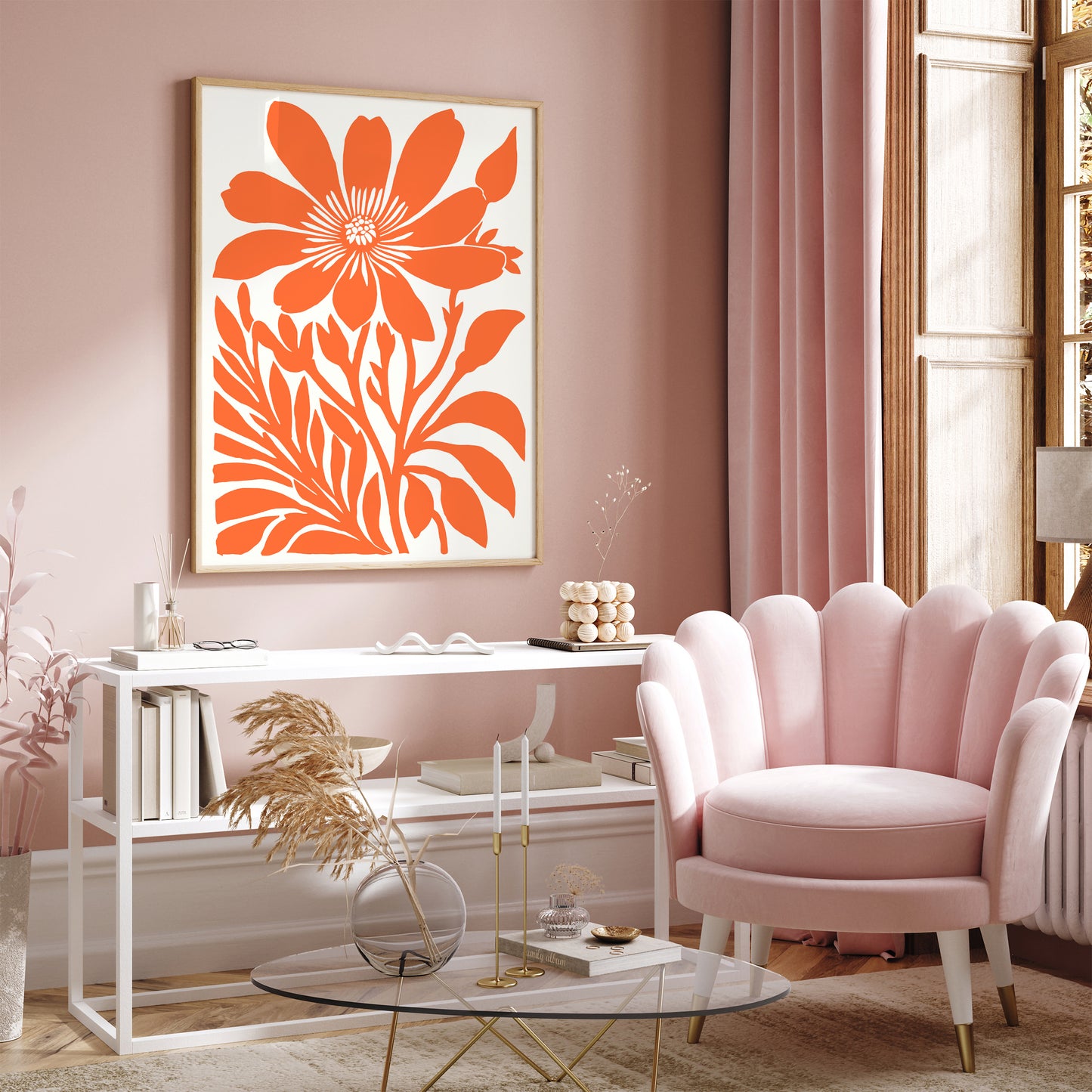 Orange Big Flower Wall Art