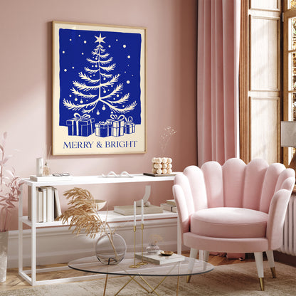 Blue Christmas Tree Art Print 2024