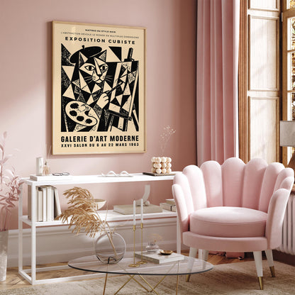Cat Painter Poster – Vintage Cubism Exhibition Wall Art Print