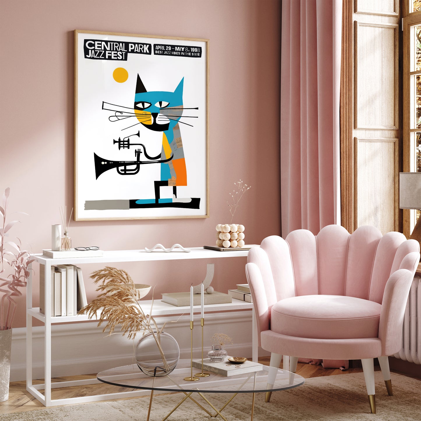 Funny Cat Retro Music Poster