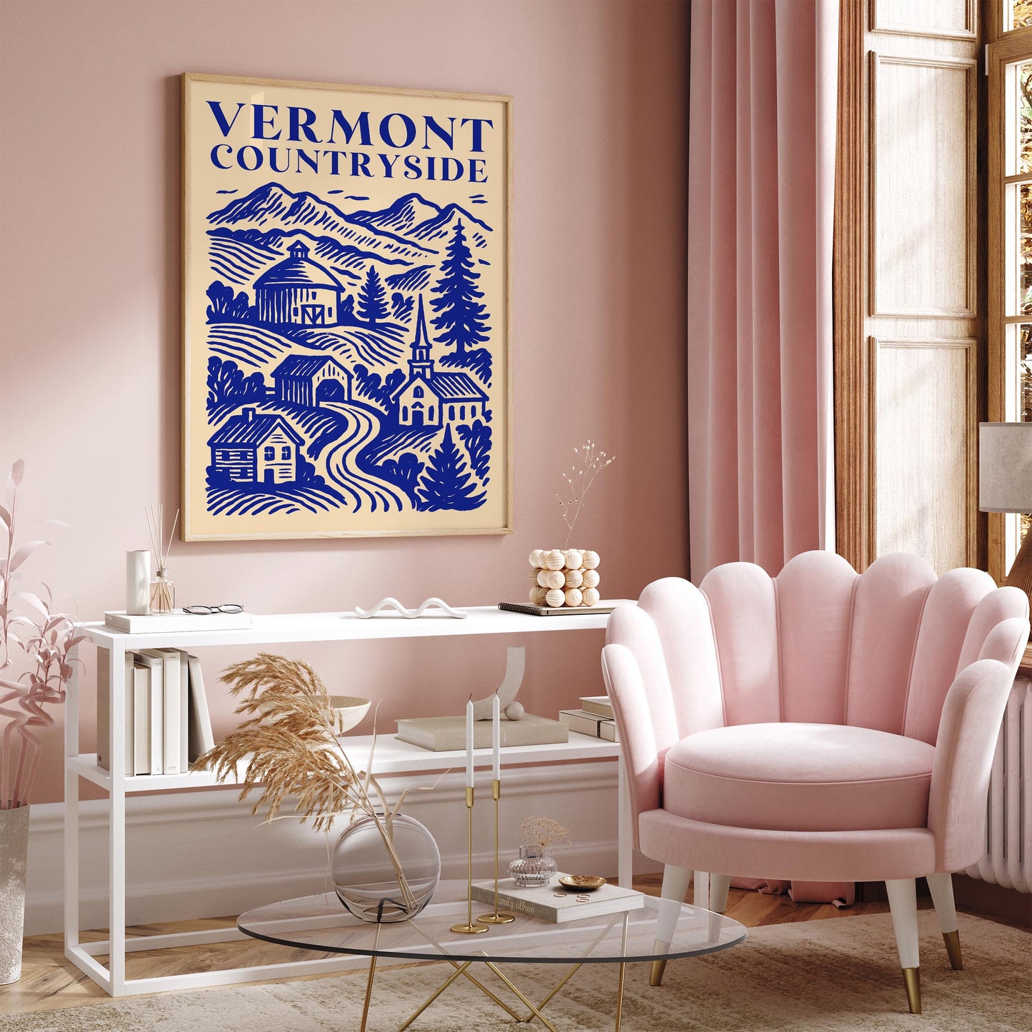 Vermont Countryside Blue Travel Poster