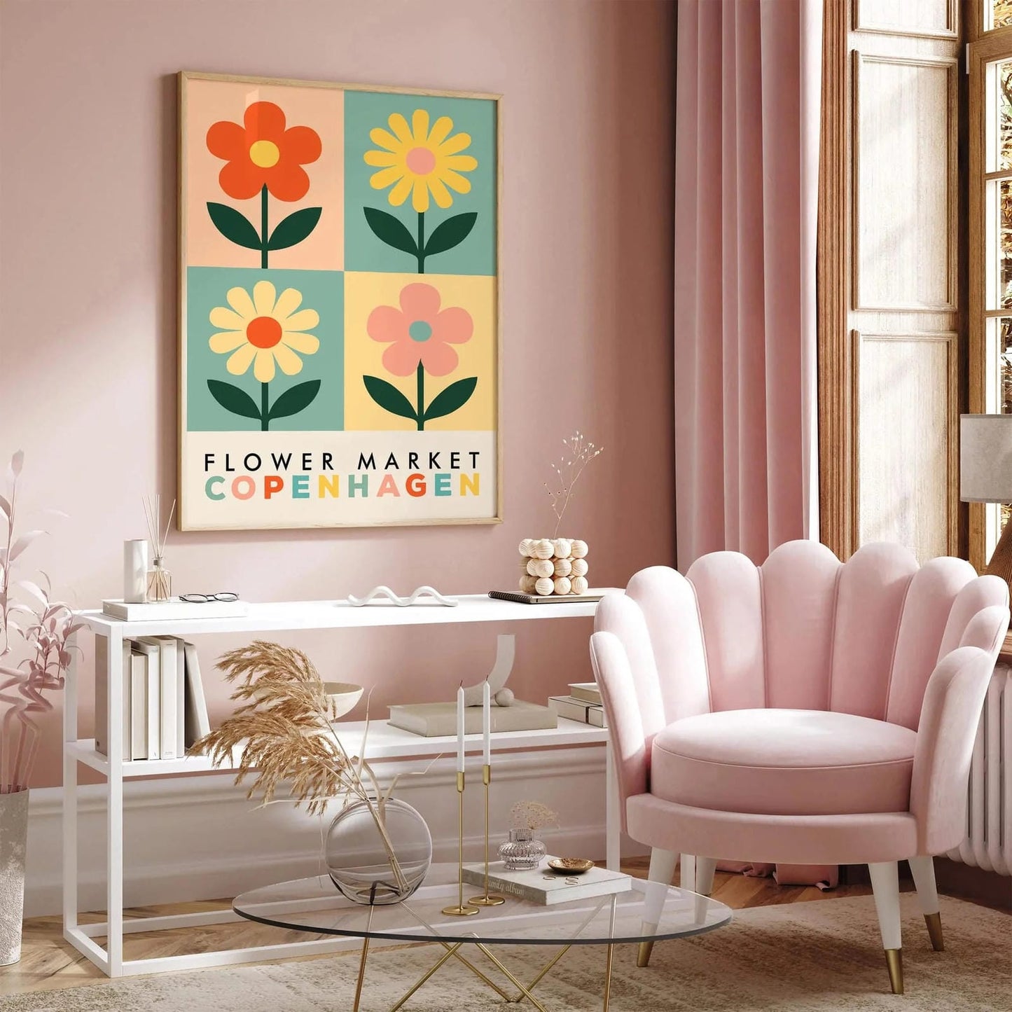 Copenhagen Flower Market - Colorful Retro Floral Art Print