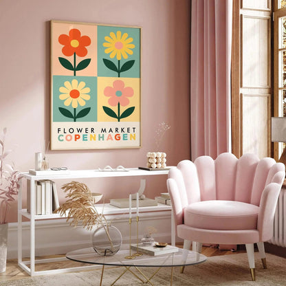 Copenhagen Flower Market - Colorful Retro Floral Art Print