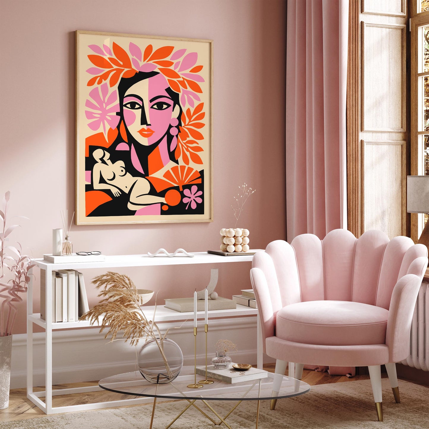 Boho Chic Girl Portrait in Matisse Style