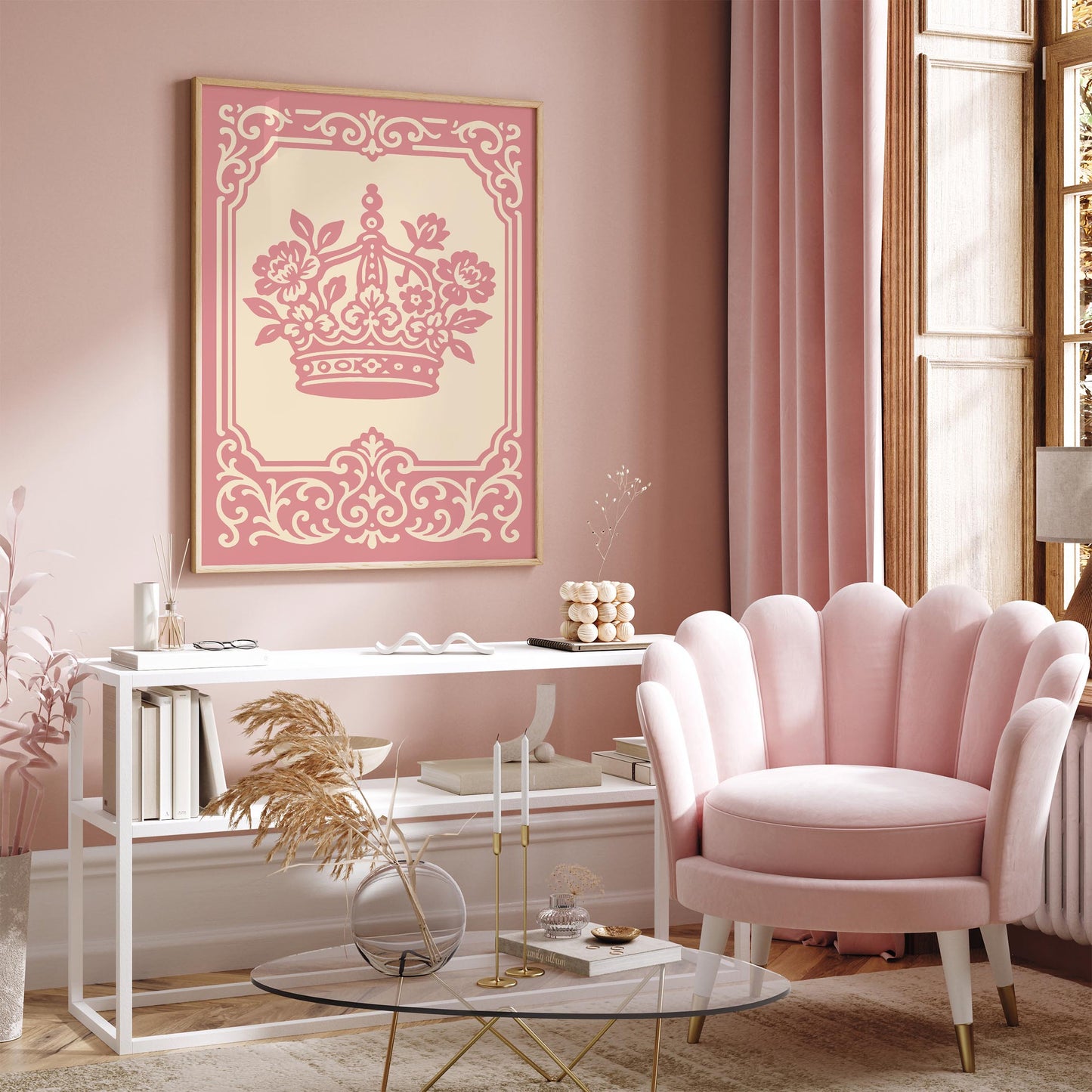 Rococo Crown Poster, Floral Princess Room Decor