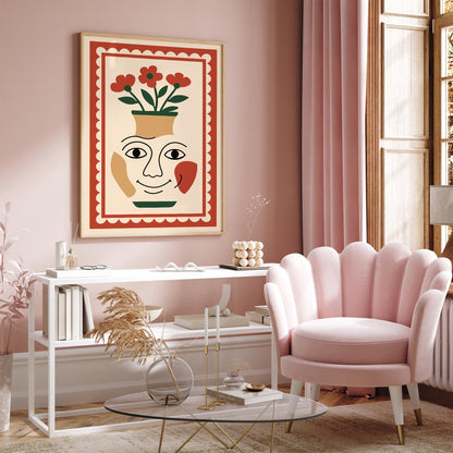 Flower Face Vase Poster - Surreal Floral Wall Art