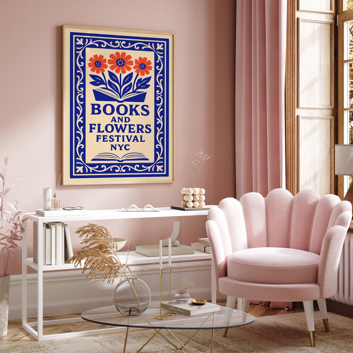 Book & Flowers Festival NYC Poster - Literary Wall Art