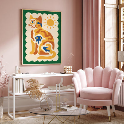 Mystical Sun Cat Wall Art Print