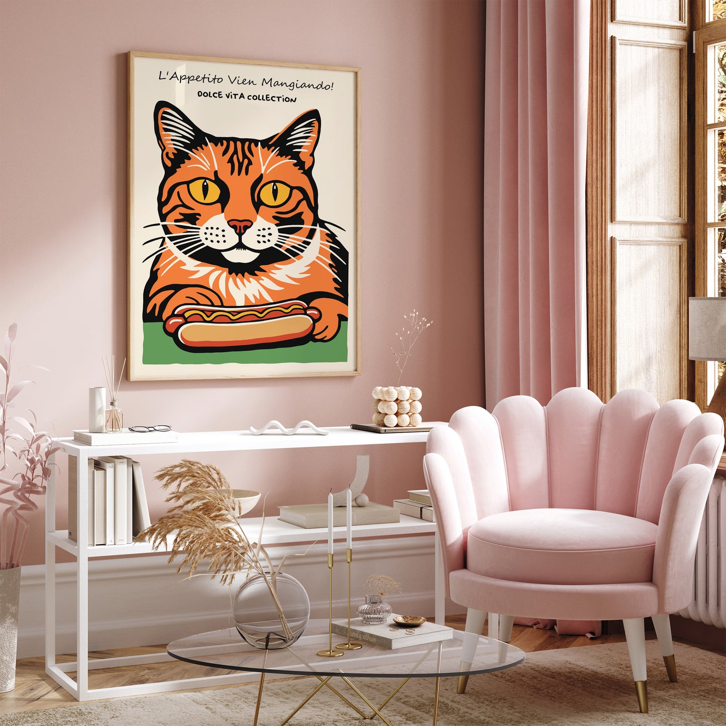 Cat Hot Dog Lover Funny Feline Art Print