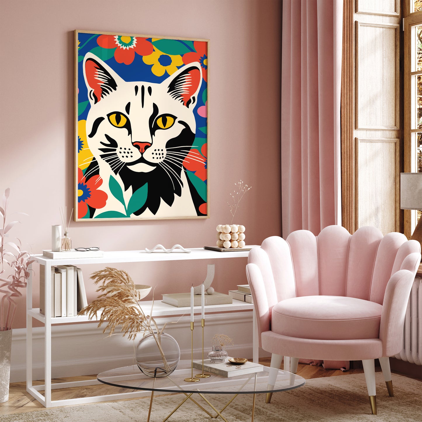 Colorful Cat in the Garden Wall Art