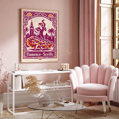 Flamenco Seville Poster - Pink Spanish Wall Art