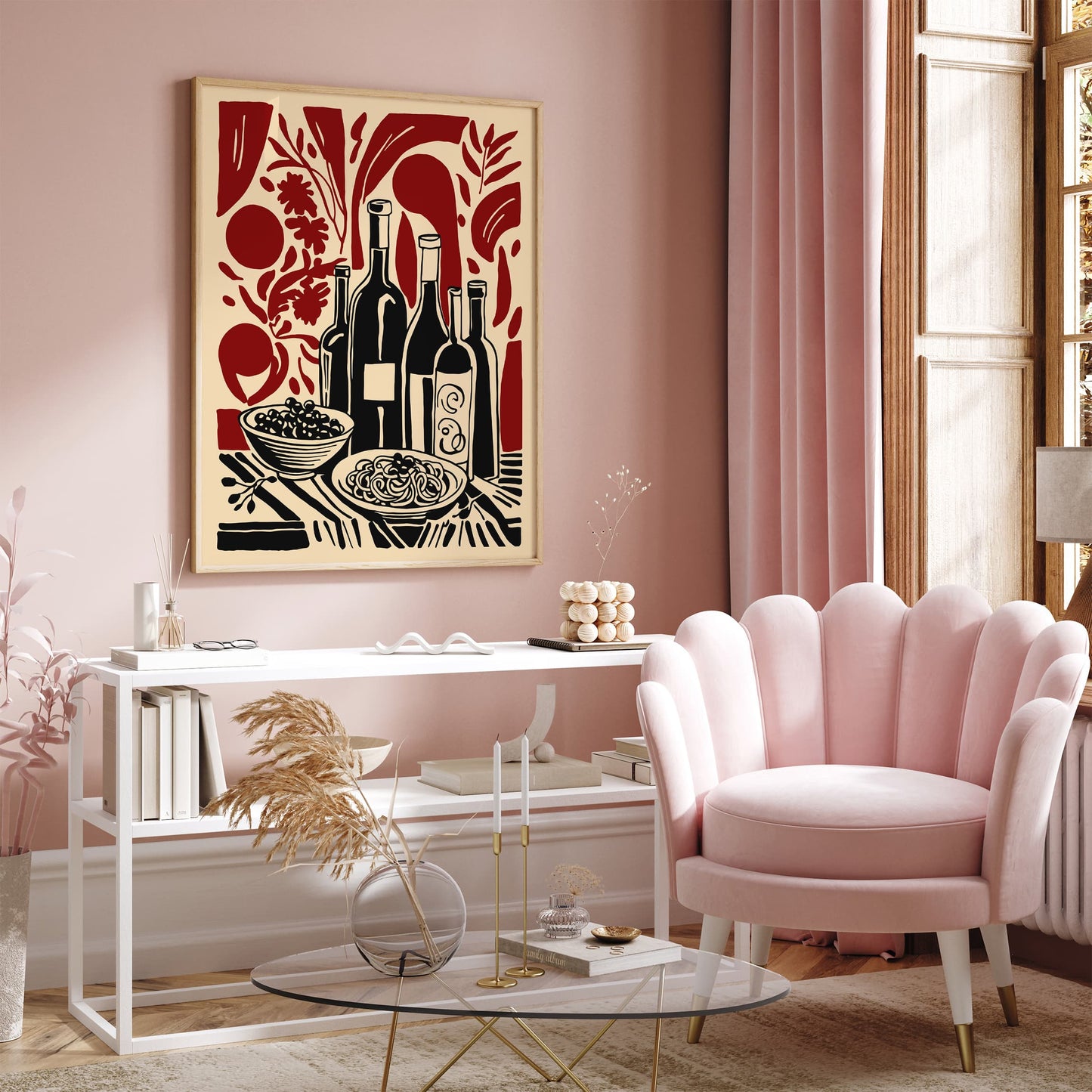 Wine and Pasta Italian Kitchen Wall Art Print
