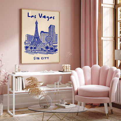 Las Vegas Sin City Poster - Blue Cityscape Wall Art Print