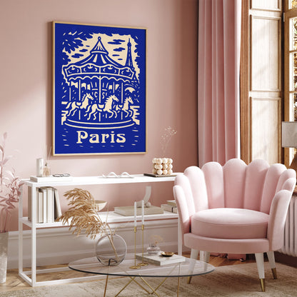 Paris Carousel Vintage Blue Poster