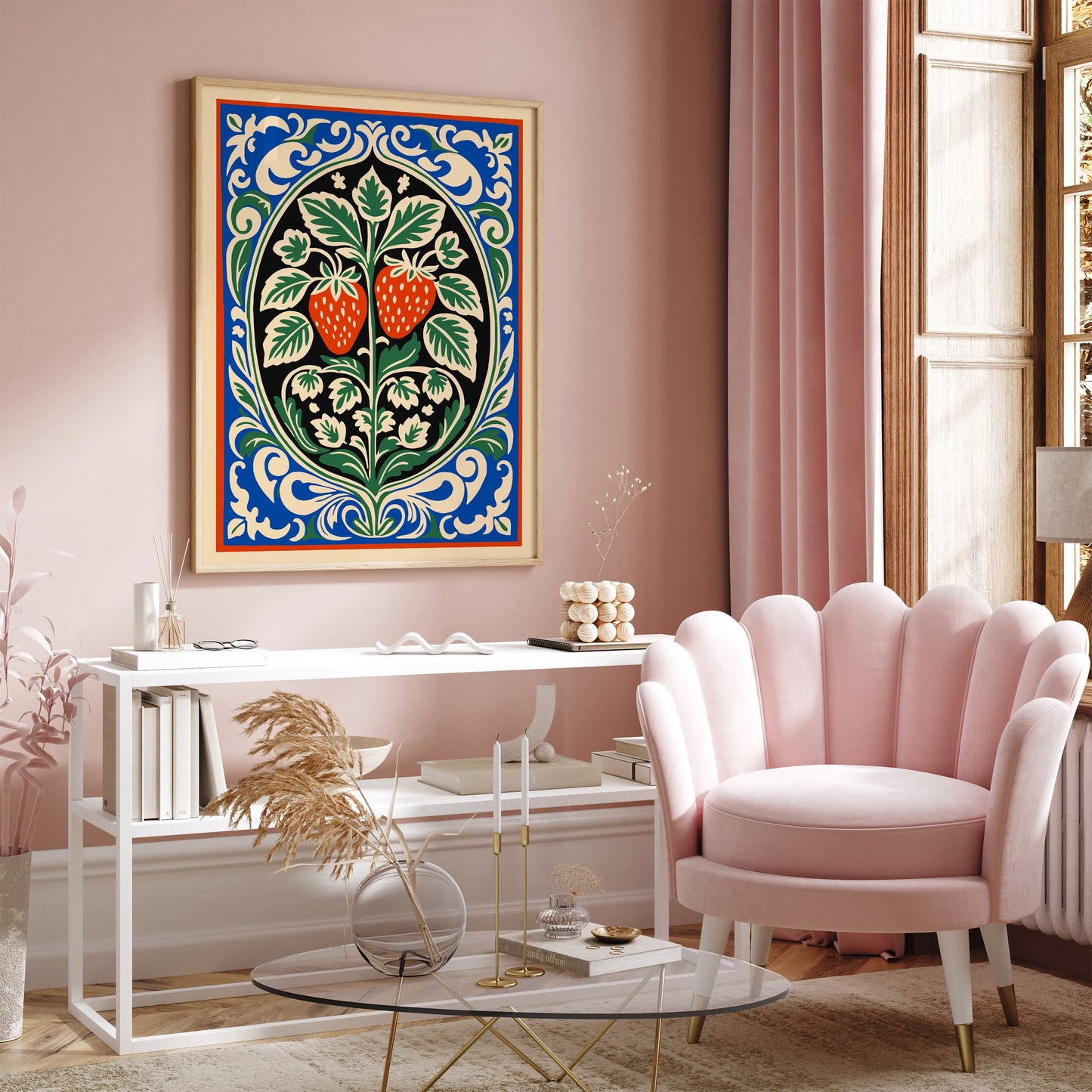 Rococo Strawberries Poster - Colorful Kitchen Wall Art