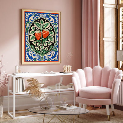 Rococo Strawberries Poster - Colorful Kitchen Wall Art
