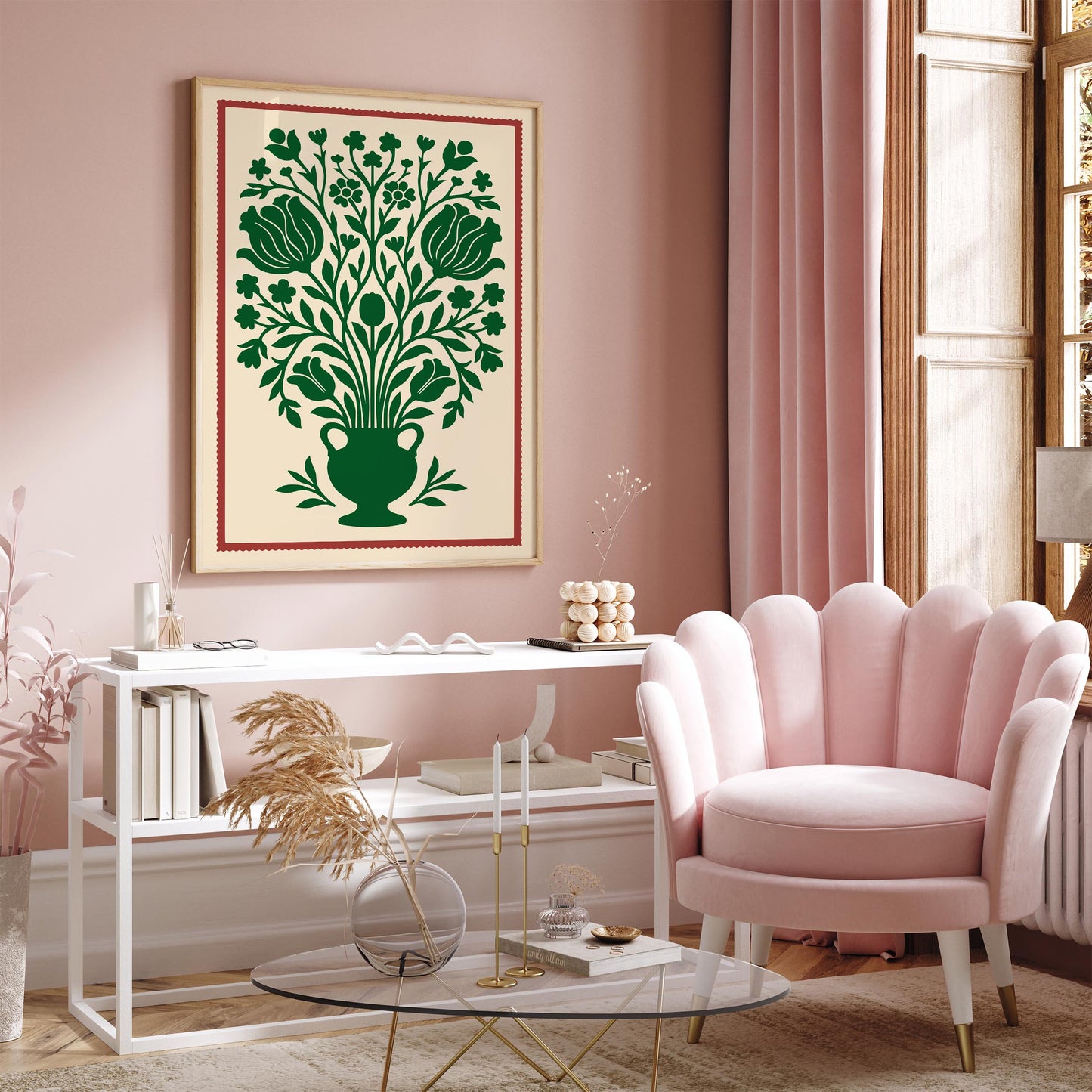 Green Vintage Floral Wall Art Print