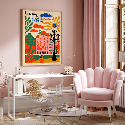 Paseo de Gracia Barcelona Travel Colorful Poster