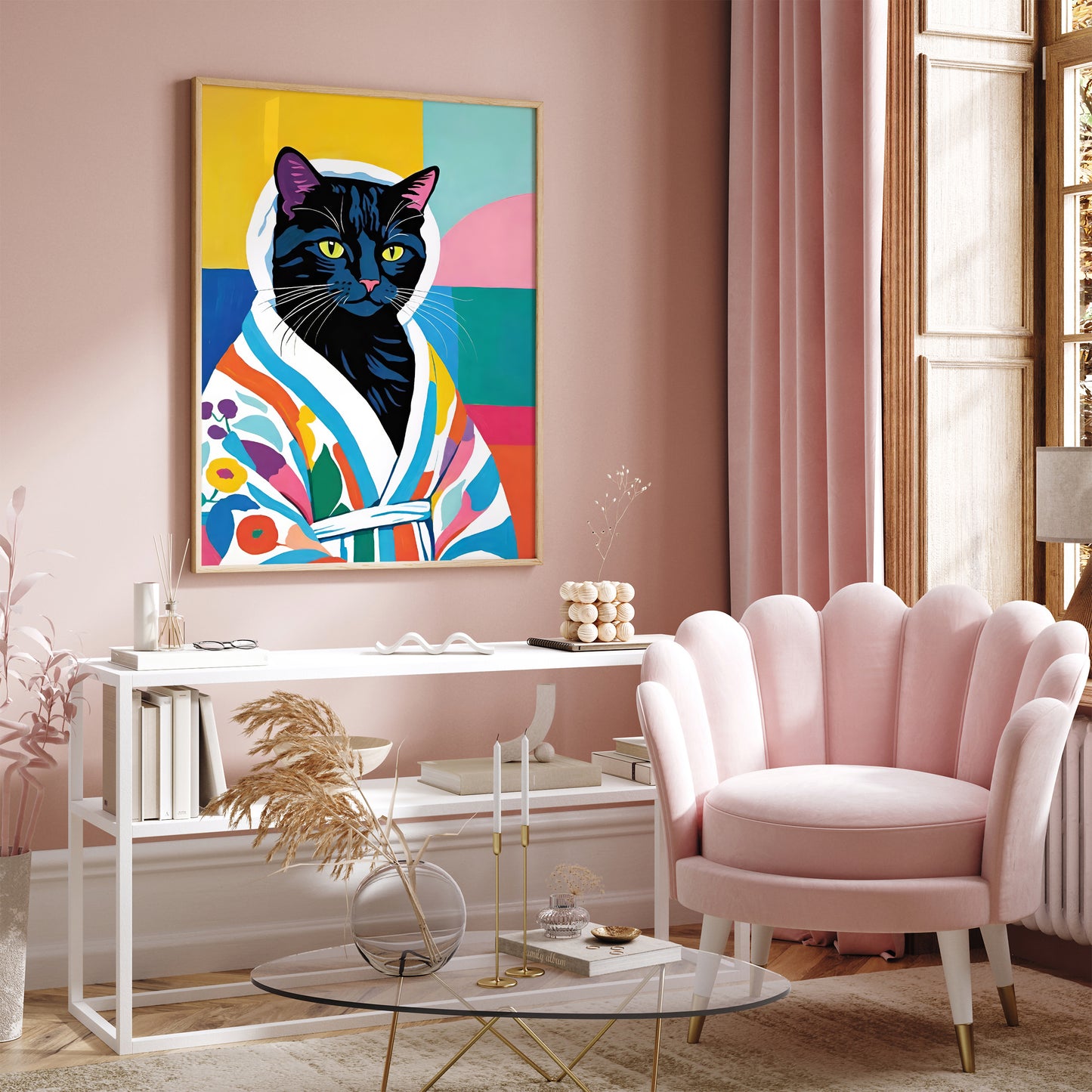 Cat in Bathrobe Bathroom Wall Art